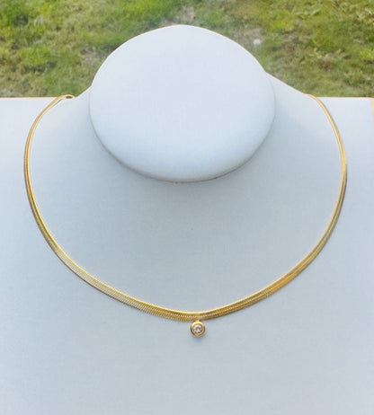 18K Thick Gold Herringbone Snake Necklace