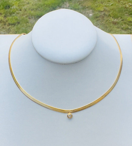 18K Thick Gold Herringbone Snake Necklace