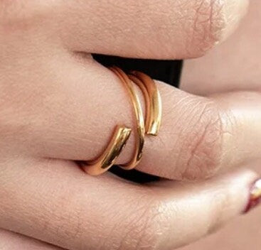 Double Layer Cross Solid Ring - Gold