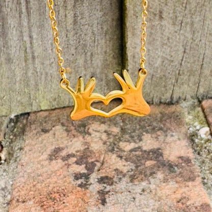 Cute Hand and Heart Gesture Pendant Necklace