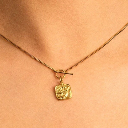 Stylish Texture Toggle Square Pendant Necklace