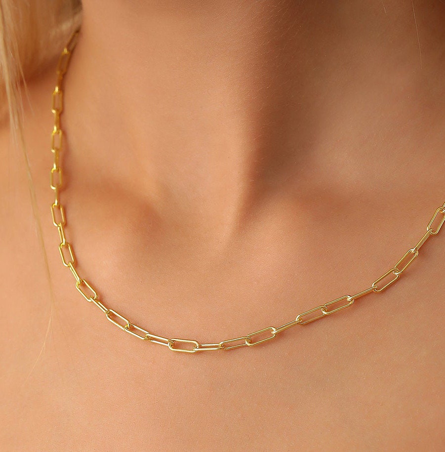 Stylish Gold Link Paperclip Necklace