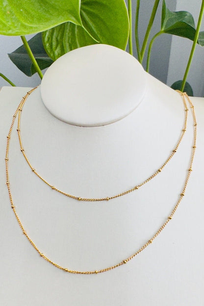 Double Layer 18K Gold Dainty Bead Chain Necklace