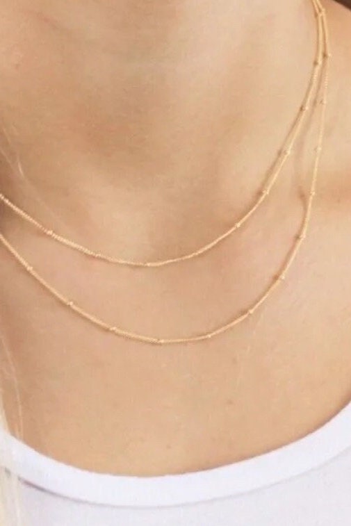 Double Layer 18K Gold Dainty Bead Chain Necklace