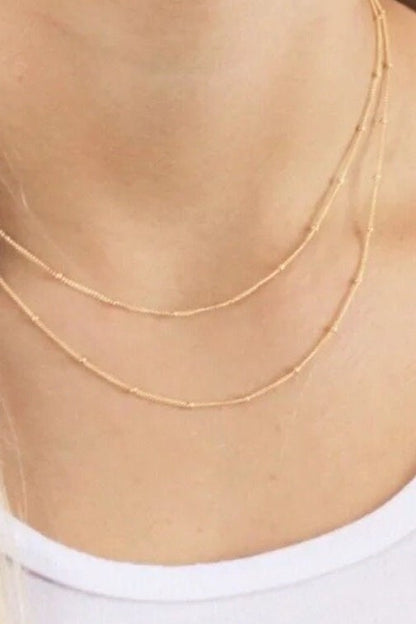 Double Layer 18K Gold Dainty Bead Chain Necklace