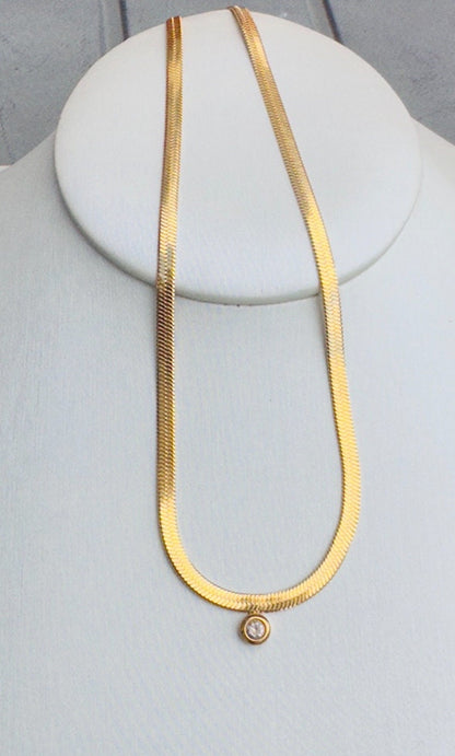 18K Thick Gold Herringbone Snake Necklace