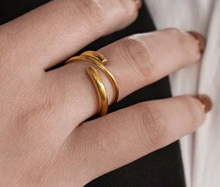 Double Layer Cross Solid Ring - Gold