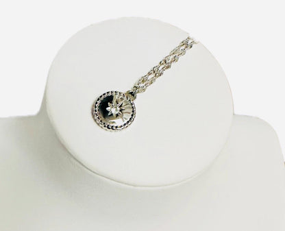 Silver Sunburst Round Pendant Twisted Chain Necklace