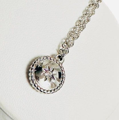 Silver Sunburst Round Pendant Twisted Chain Necklace