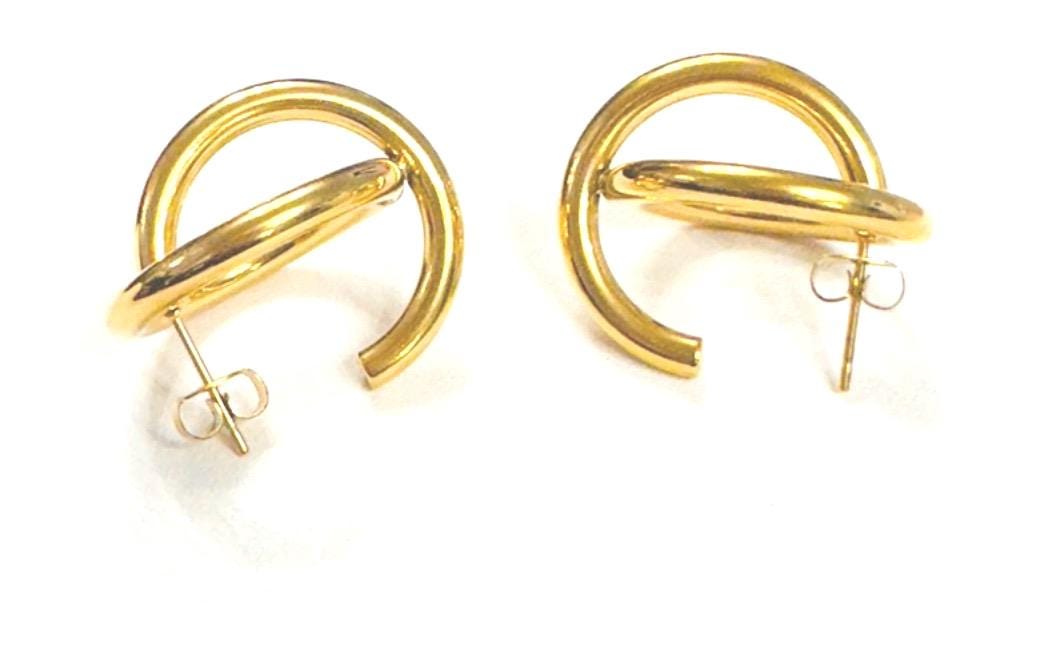 Two Circle Cross Gold Hoop Earrings