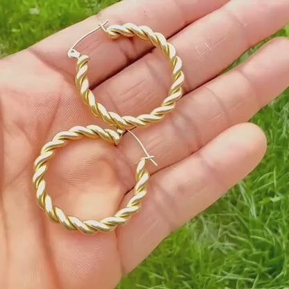 Beautiful Geometric Braided Twist Gold Hoop Earring