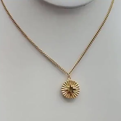 Round 18K Gold Sunshine Pendant Necklace