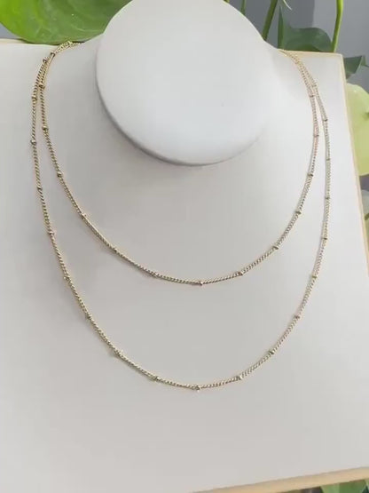 Double Layer 18K Gold Dainty Bead Chain Necklace