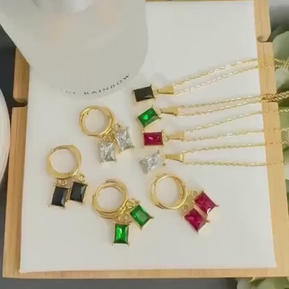 18K Gold Plated Simple Square Zircon Pendant Necklace For Women