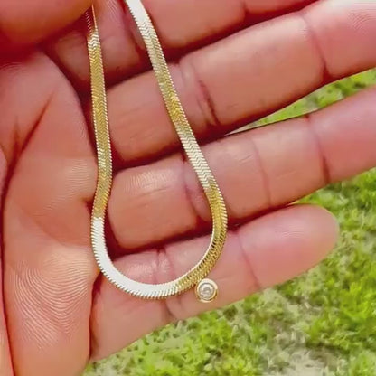 18K Thick Gold Herringbone Snake Necklace