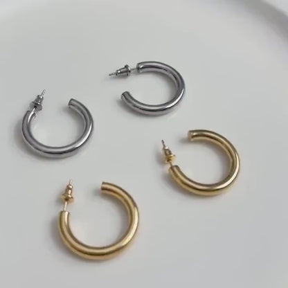 18K Plain Gold Stainless Steel Gold Silver Hoop Earring