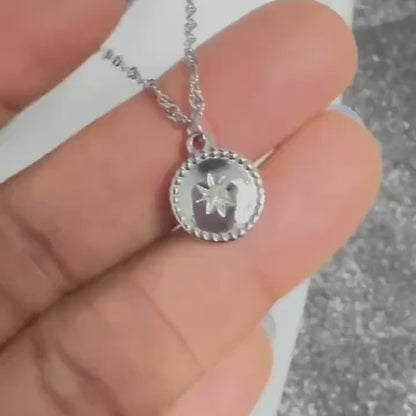 Silver Sunburst Round Pendant Twisted Chain Necklace
