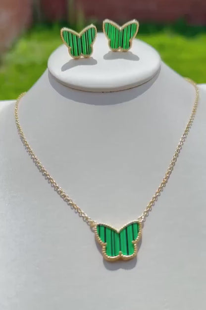 Green Butterfly Earring and Necklace Set