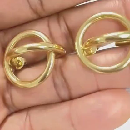 Two Circle Cross Gold Hoop Earrings